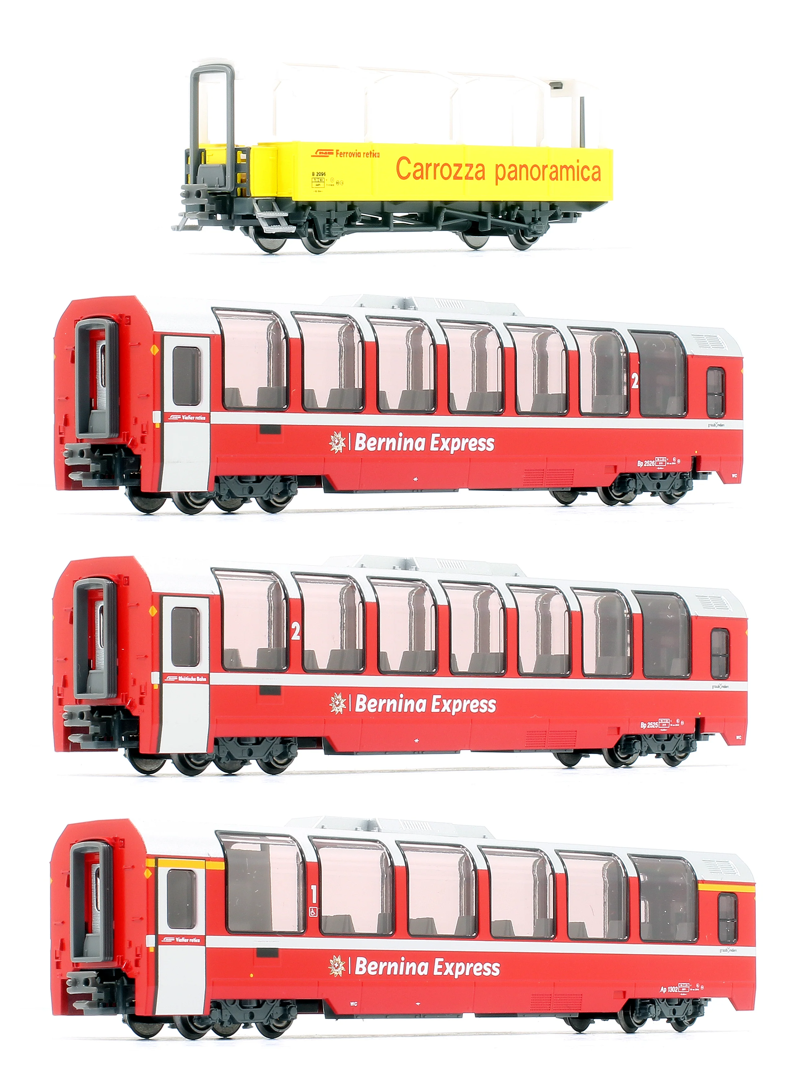 10-1656 -88843 RhB Bernina Express (New Logo) 4 Car Add On Coach SetRhB Bernina Express (New Logo) 4 Car Add On Coach Set