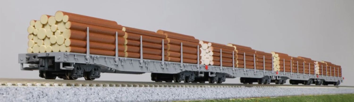 10-1891 -3012 RhB Rw Bogie Stake Wagon Set (4) w/Timber Load VI
