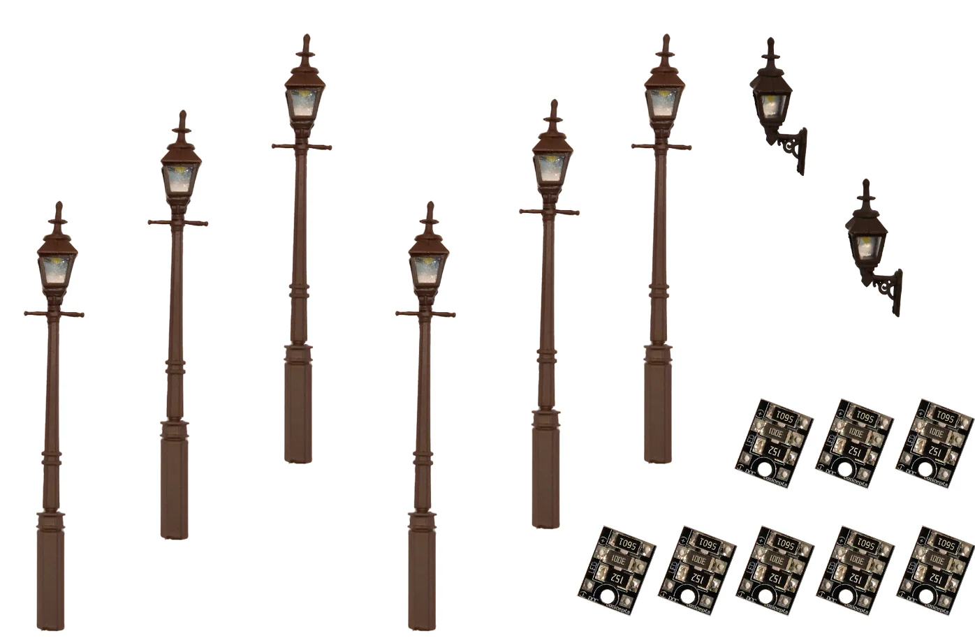 LML-VPGBK 4mm Scale Gas Lamps Value Pack – Black (2x Wall Lamps, 6x Street/Platform Lamps)