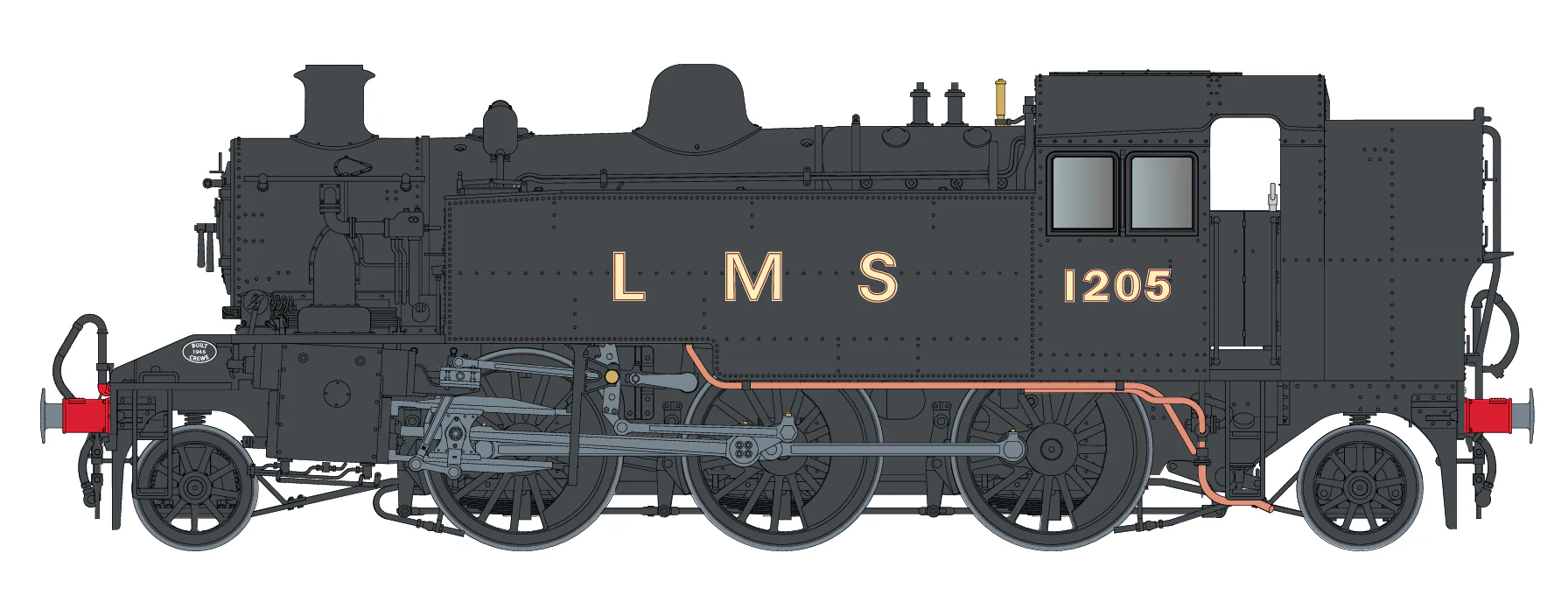 LHT-S-041-001UD Ivatt Class 2 2-6-2T LMS Plain Black Unnumbered Steam Locomotive - DCC Fitted