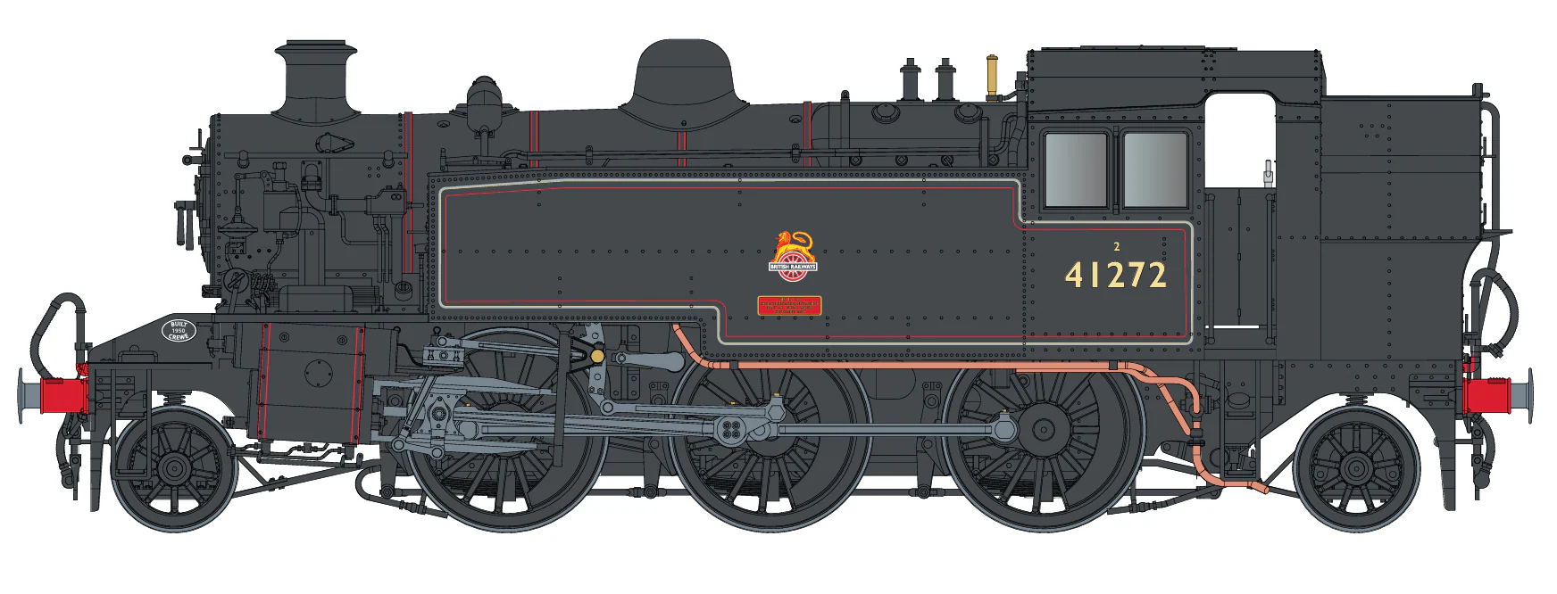 LHT-S-041-003 Ivatt Class 2 2-6-2T 41272 BR Lined Black Early Crest Push Pull Steam Locomotive - Image 2