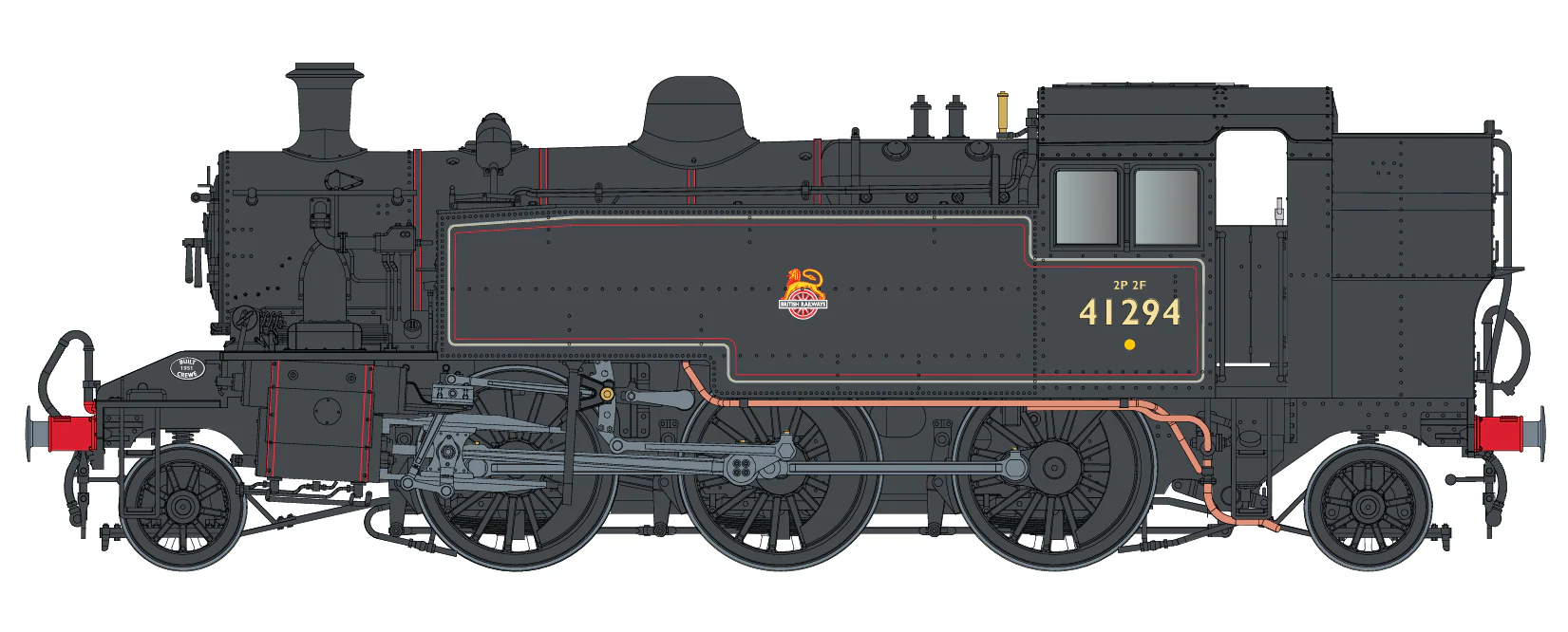 LHT-S-041-004D Ivatt Class 2 2-6-2T 41294 BR Lined Black Early Crest Steam Locomotive - DCC Fitted