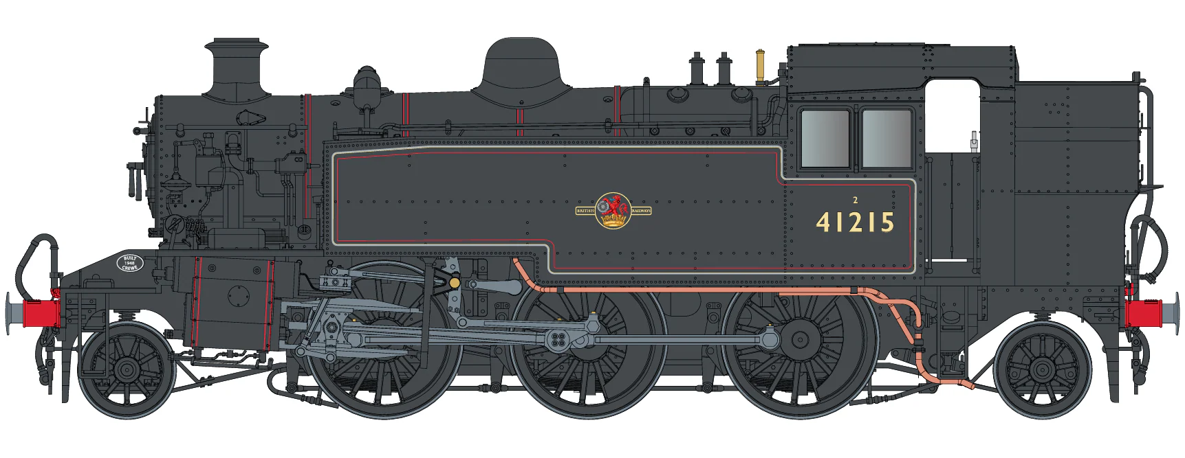 LHT-S-041-007U Ivatt Class 2 2-6-2T BR Lined Black Late Crest Push Pull Unnumbered Steam Locomotive