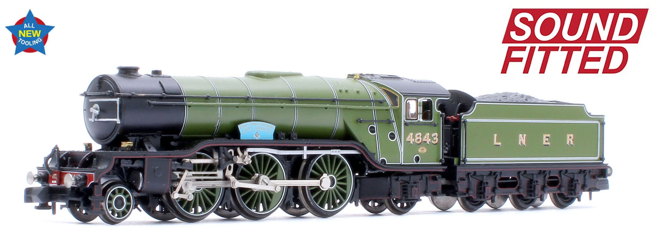 372-611SF LNER V2 4843 'Kings Own Yorkshire Light Infantry' LNER Lined Green Steam Locomotive - DCC Sound