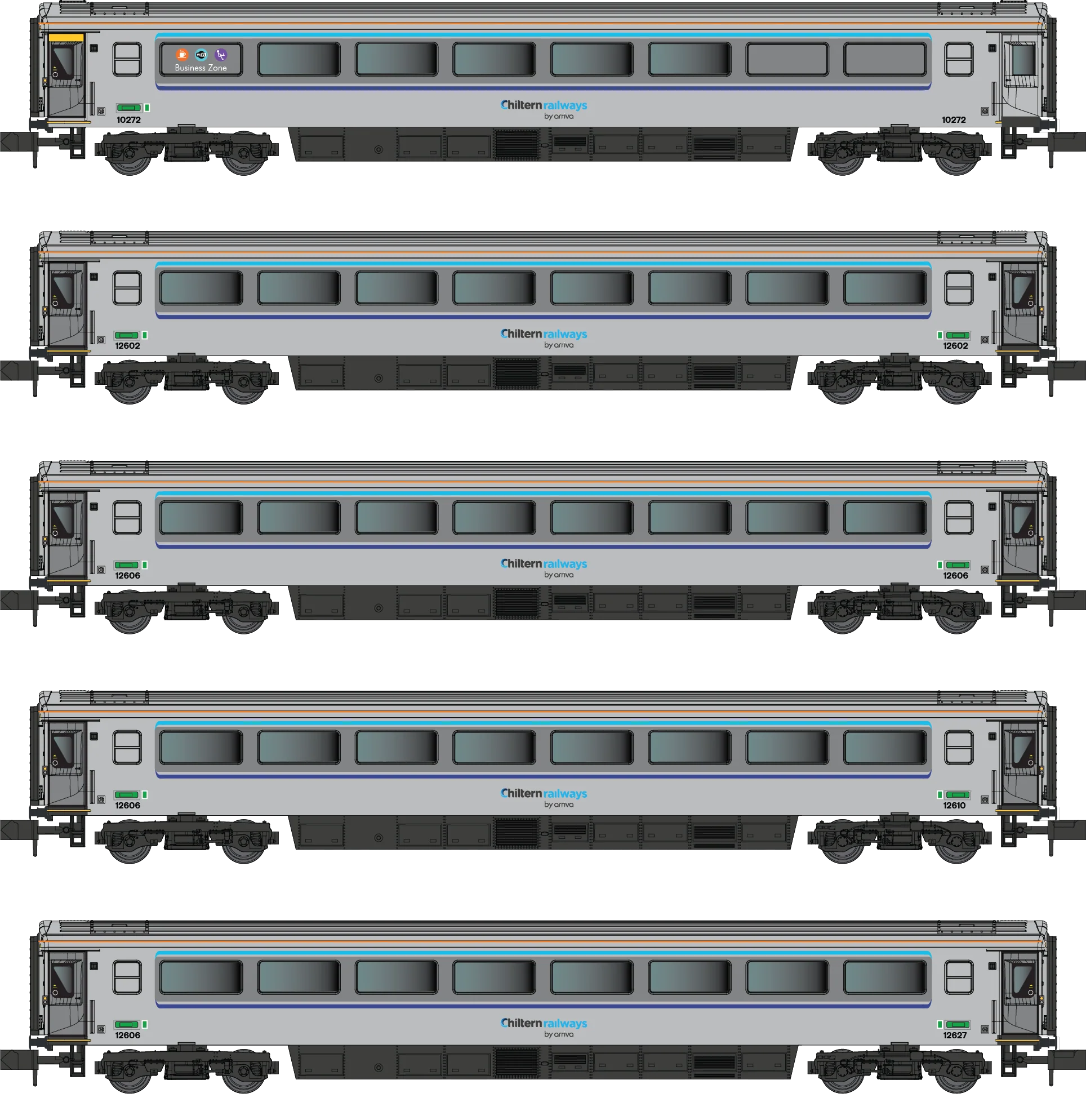 2P-009-500 MK3 Loco Hauled Chiltern 5 Car Coach Set - Includes 4 Standard & 1 First