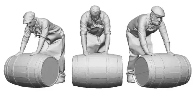 14301-148 N Gauge Work and Industry - Brewery Workers Moving Barrels