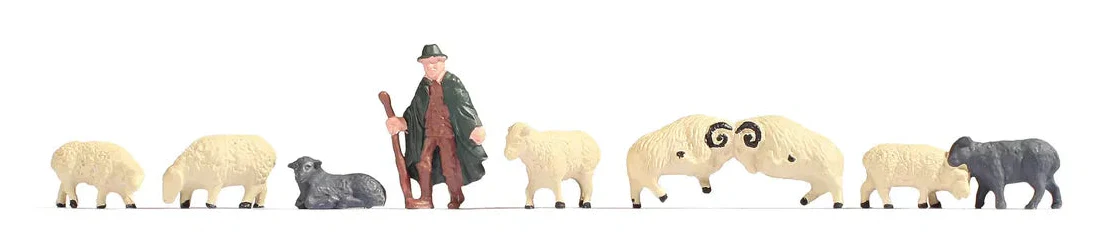 N18210 Shepherd and Sheep (8) Hobby Figure Set