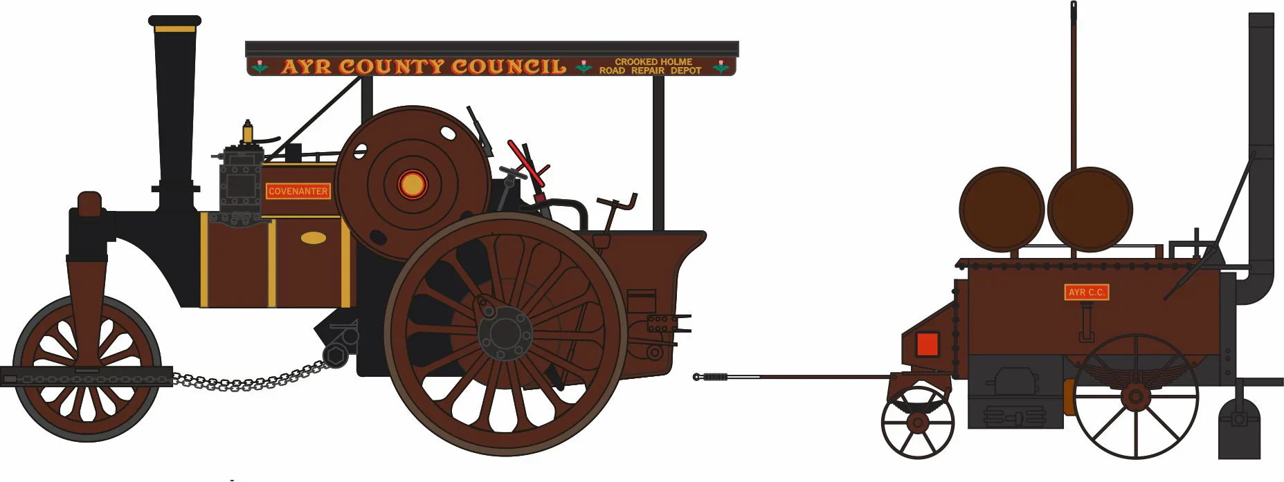 76FSR007 Fowler Steam Roller & Coleman Flapper Covenanter/Ayr County Council