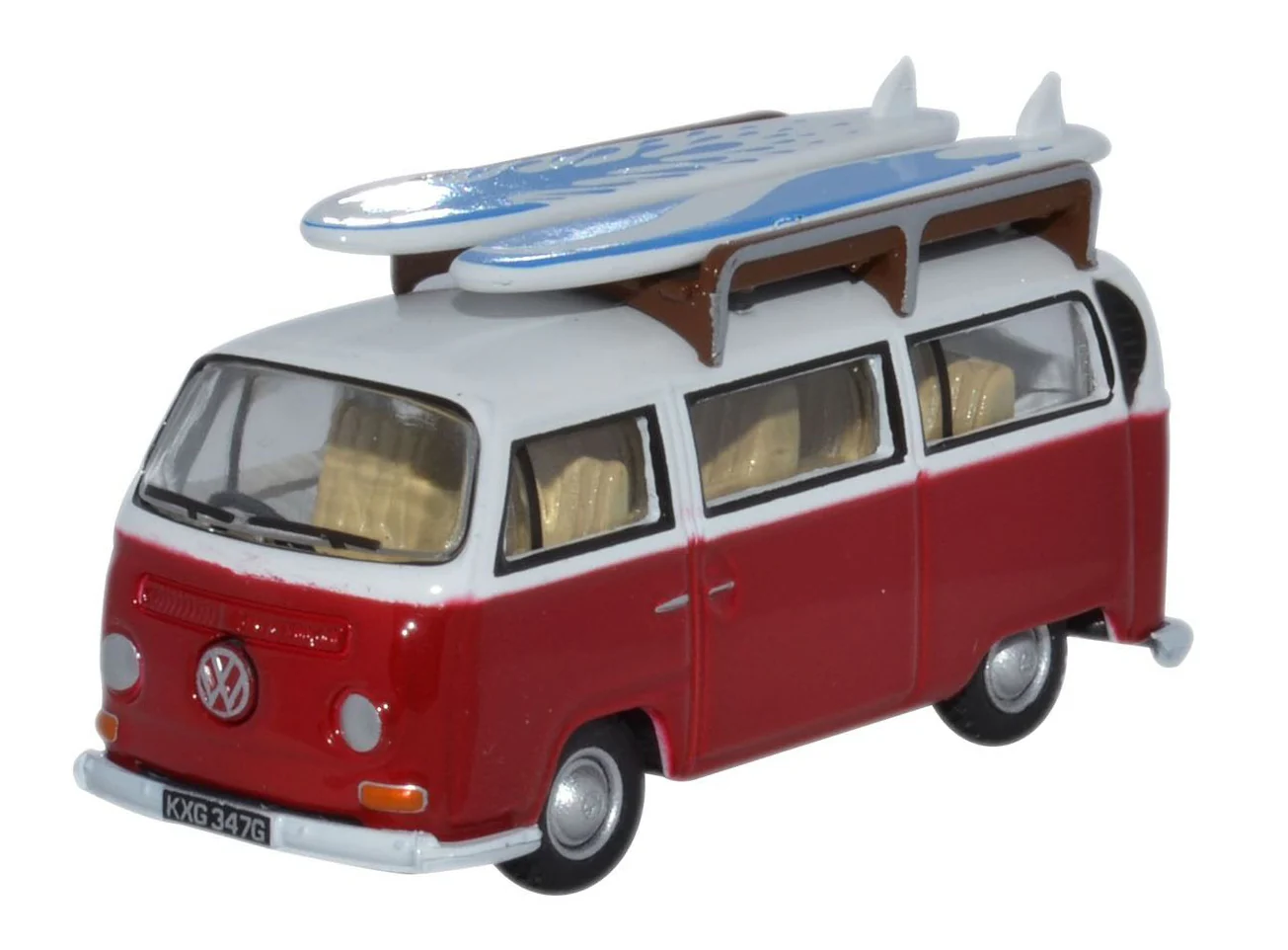 76VW024 VW Bay Window Bus/Surfboards Montana Red/White