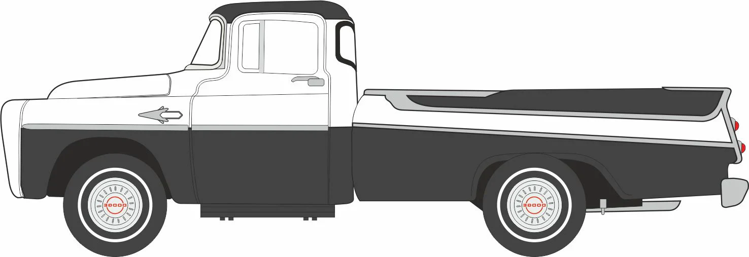 87DP57006 1957 Dodge D100 Sweptside Pick Up Charcoal Metallic/Glacier White