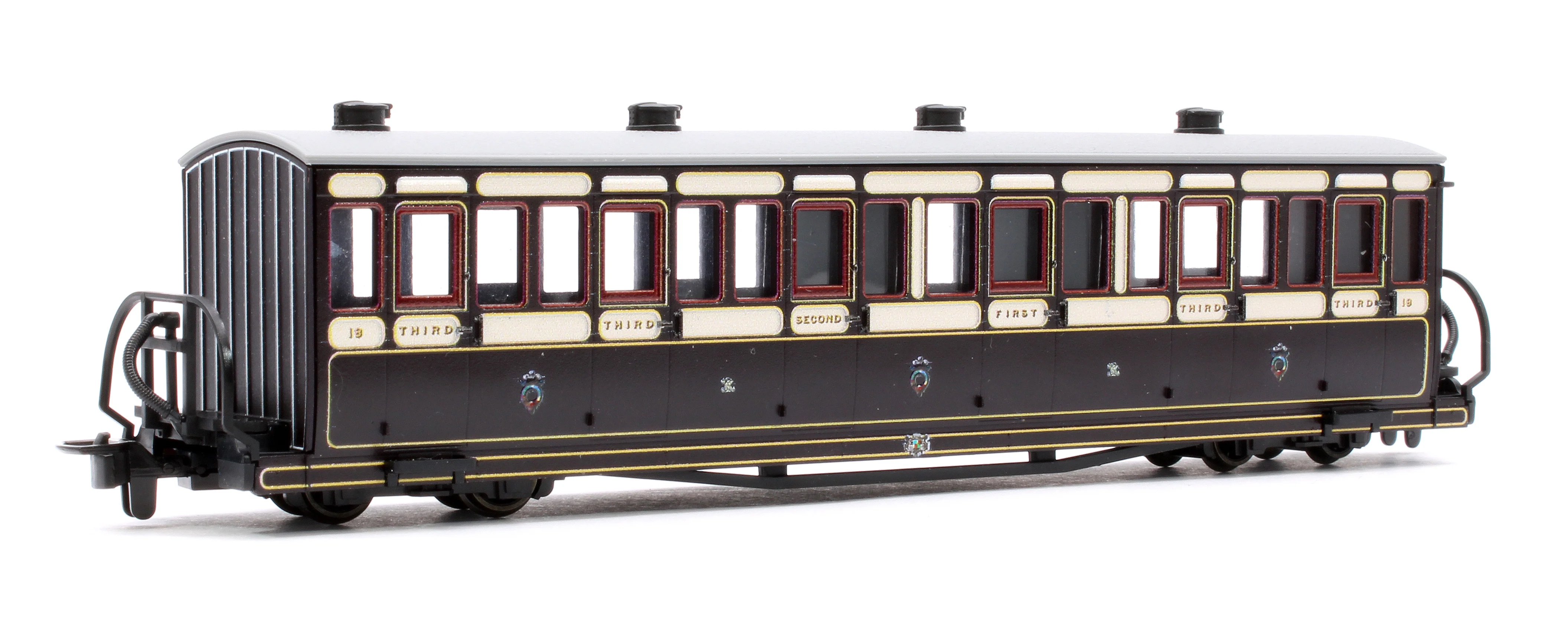 GR600B Ffestiniog Railway Short 'Bowsider' Bogie Coach, Victorian Purple/Brown, No. 18