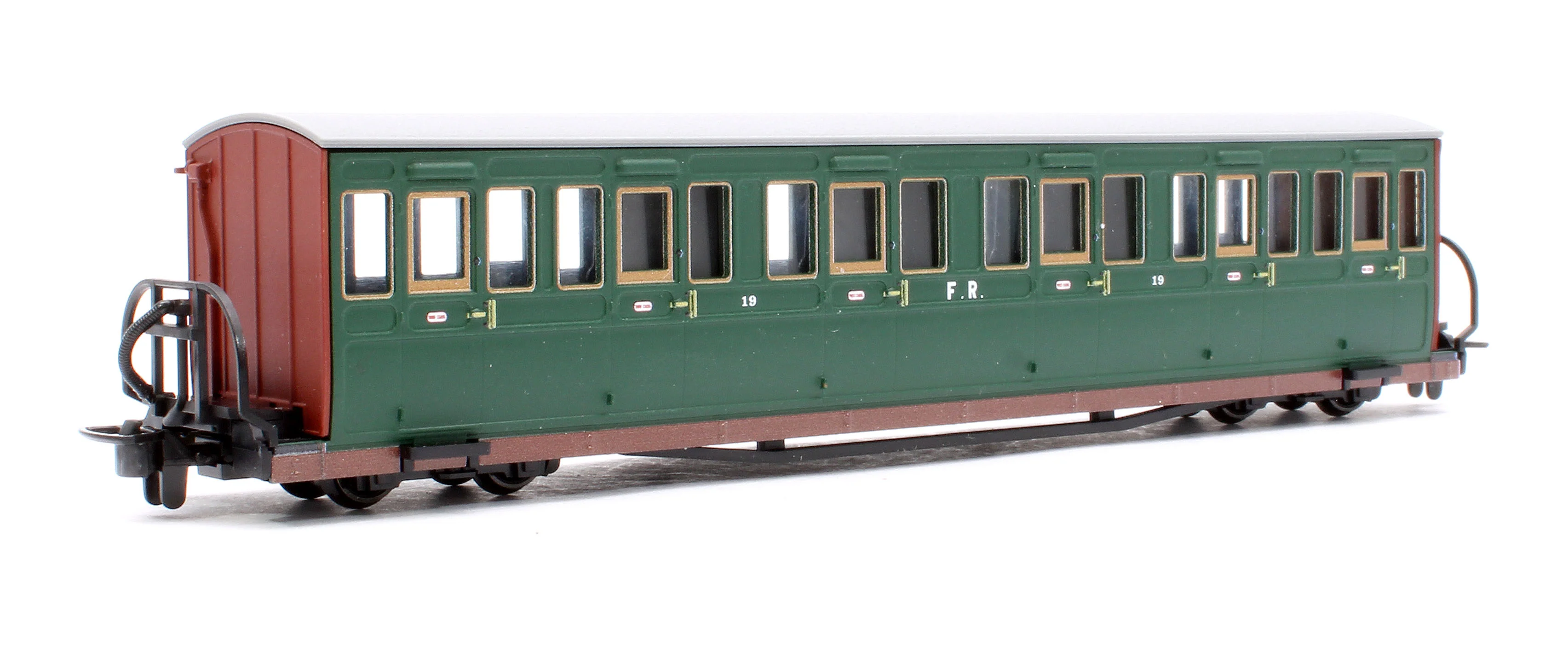 GR623A Ffestiniog Railway Long 'Bowsider' Bogie Coach, Colonel Stephens Green, No. 19 - Image 3