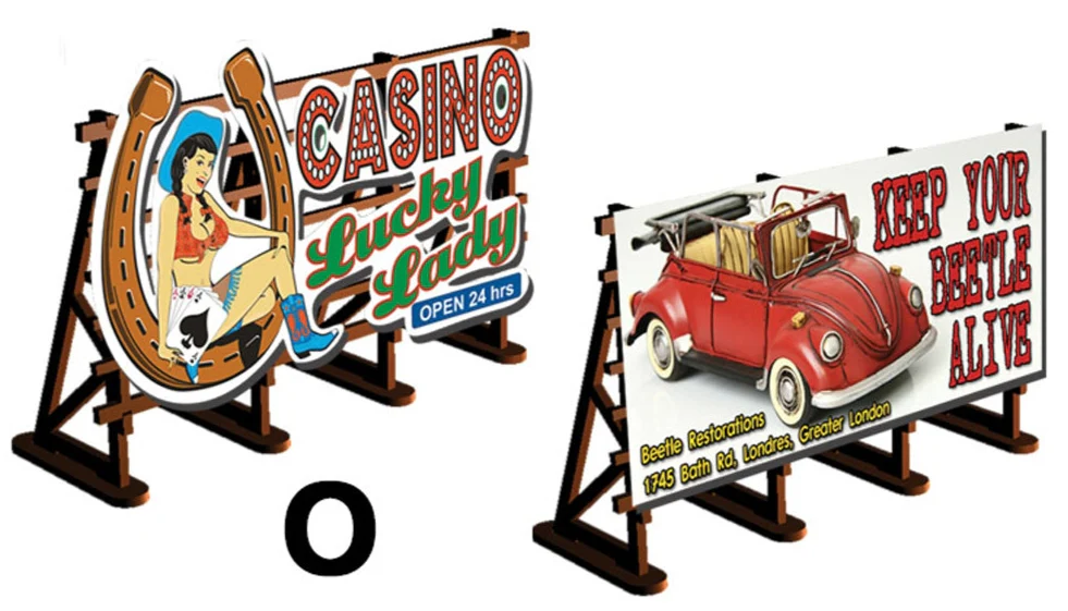 PLS-030 O Scale 2 X Billboards No: 1 Lucky Lady + Beetle