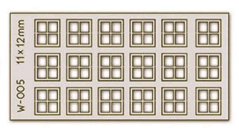 PW-005 18 pcs 11X12mm 4 Pane Laser-Cut Windows H0/00