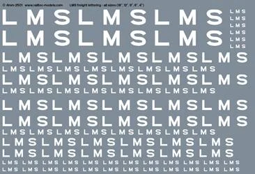 RT-4-2501 LMS freight branding (18", 12", 9", 6", 4") OO Gauge Waterslide Decals Transfer