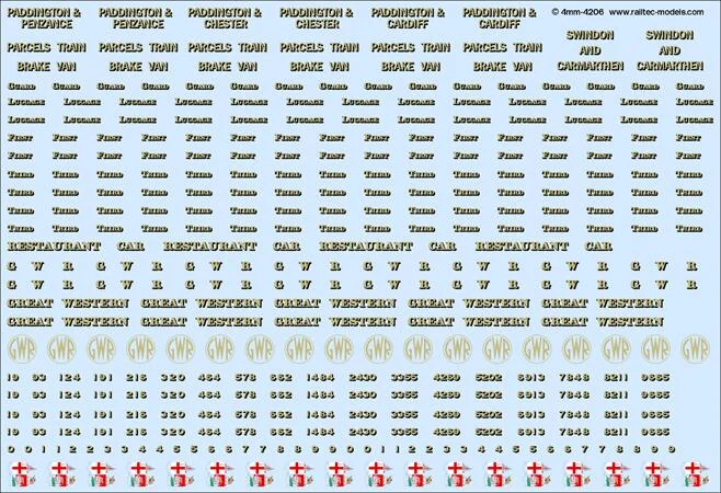 RT-4-4206 GWR Pre-BR Coach Numbers/Branding inc. K40/K41/K42 Waterslide Decals Transfer