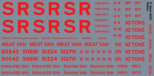 RT-4-4292 Southern SR freight: Insul Mica Meat Banana Van OO Gauge Waterslide Decals Transfer