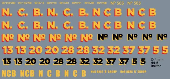 RT-4-4415 NCB Locos: Generic Numbering Waterslide Decals Transfer