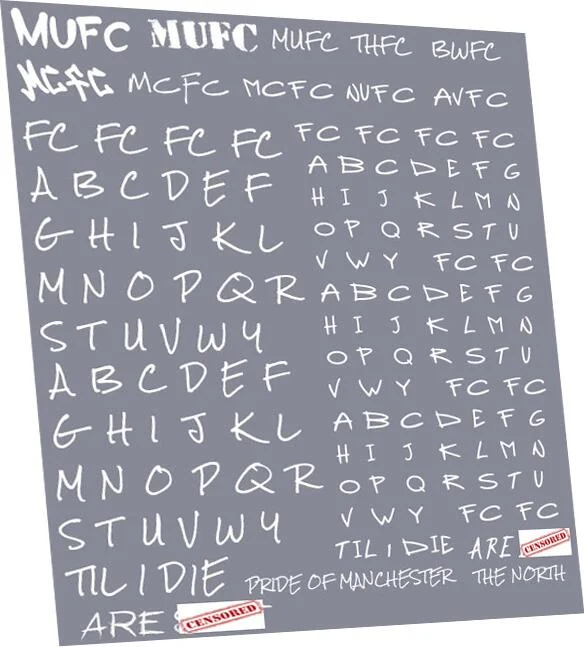 RT-4-8975 Football Graffiti Pack A OO Gauge Waterslide Decals Transfer