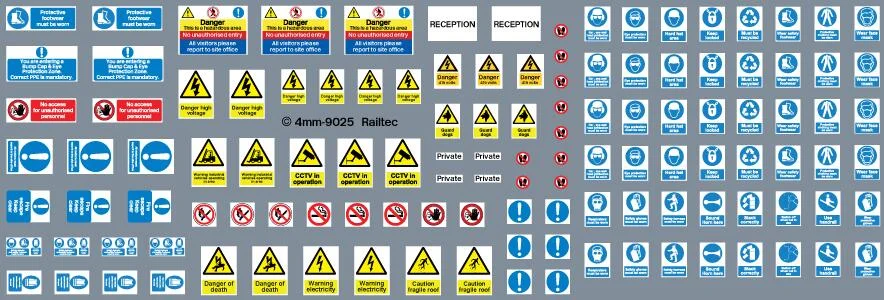 RT-4-9025 Health & Safety Notices, Warnings, Site Entrance Signs OO Gauge Waterslide Decals Transfer