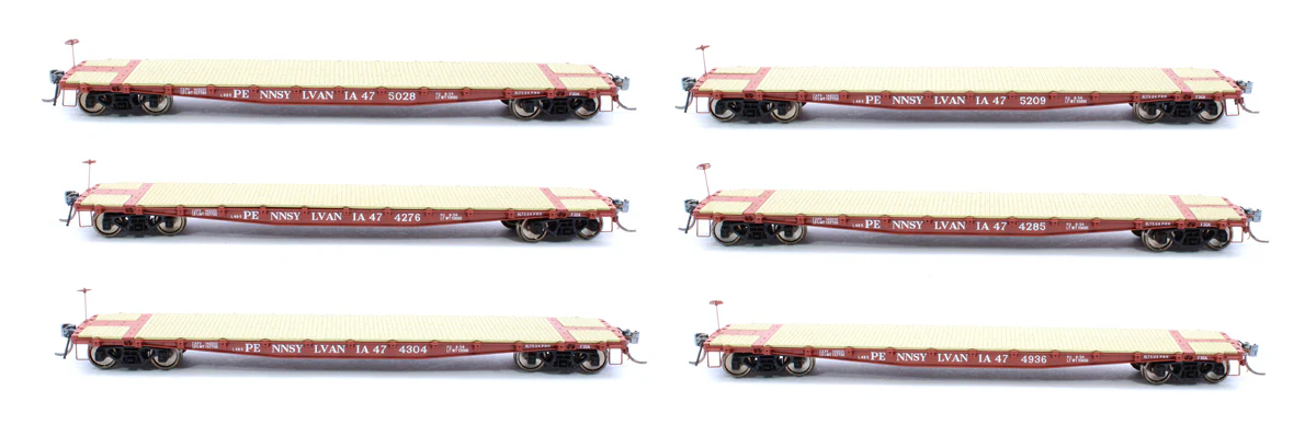 138002 HO F30A 50' Flat Car: PRR 1950s Era - 6 pack