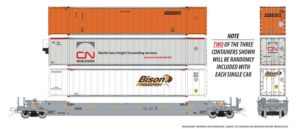 401055A HO 53' Husky-Stack well car + containers: AOK: Single Car