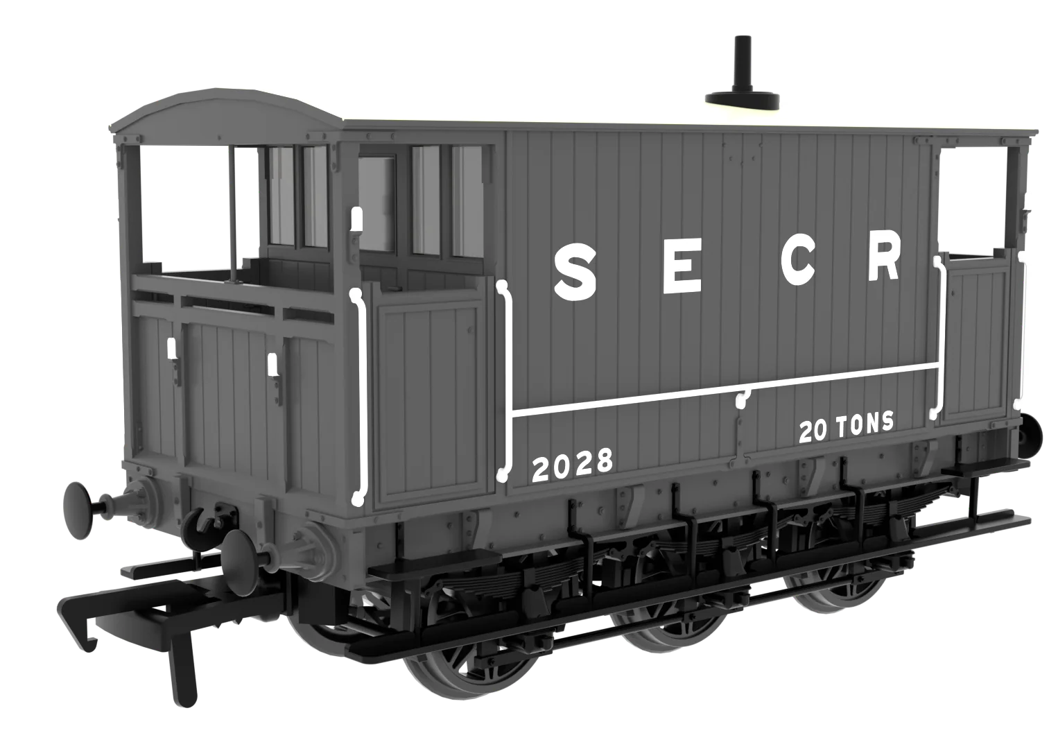 931020 SECR 6 Wheel Brake Van - No. 2028- SECR Maunsell Dark Grey