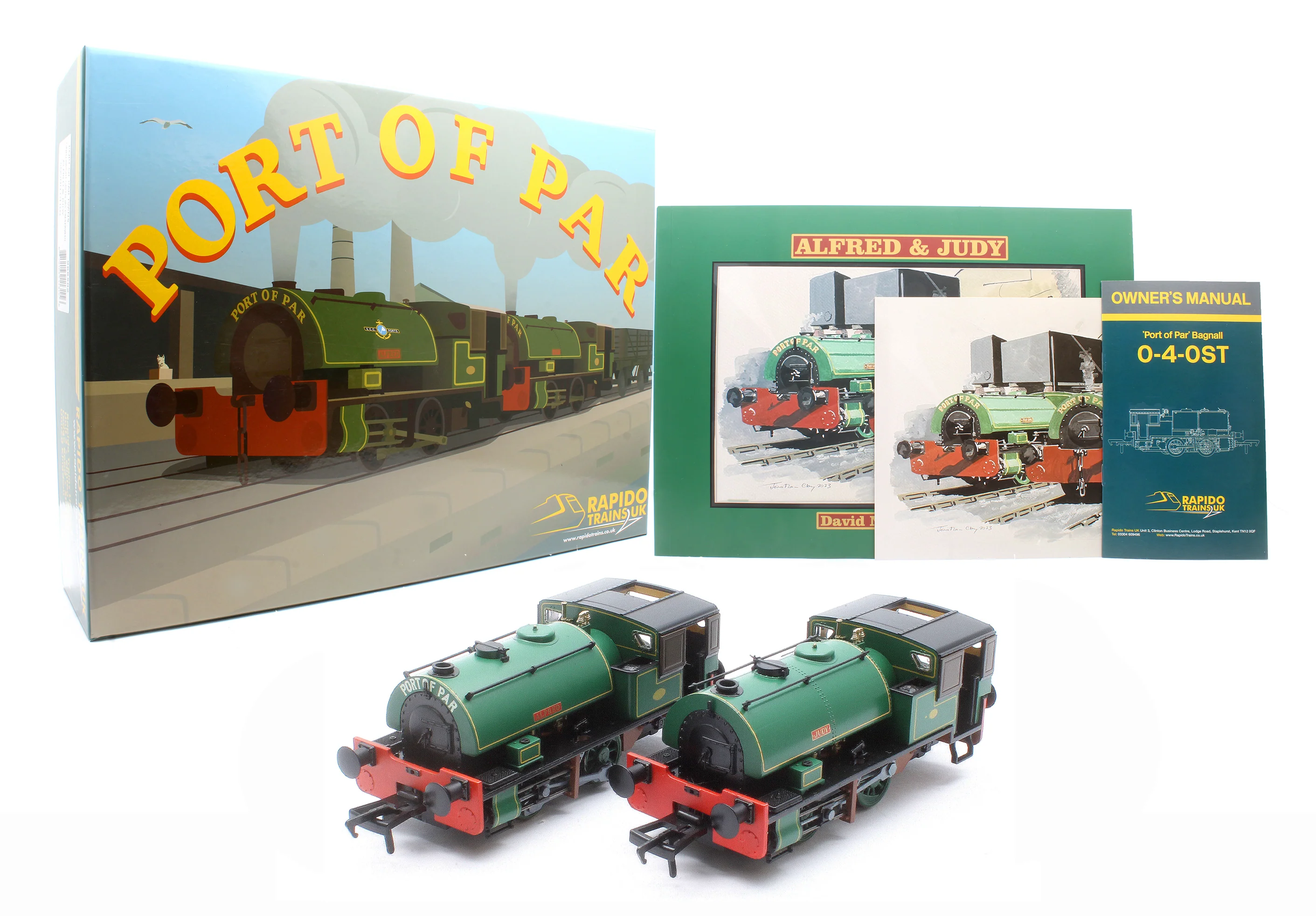 968501 Port of Par Bagnalls Twin Pack - Lined Dark Green Steam Locomotive - DCC Sound