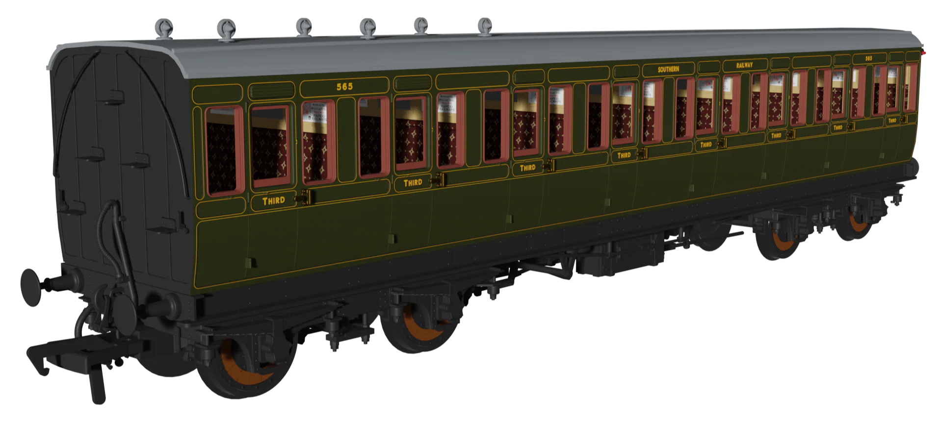 978213 Evolution' 48' SR Olive Non-Corridor Carriage No.2727, 565 & 5017 Triple Pack - Image 4