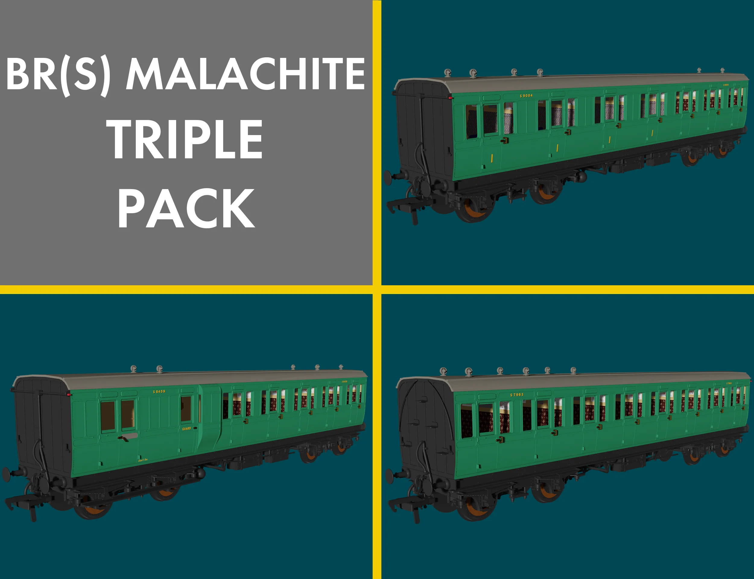 978231 Evolution' 48' BR Malachite Non-Corridor Carriage No.S8459, S7963 & S9004 Triple Pack - Image 6