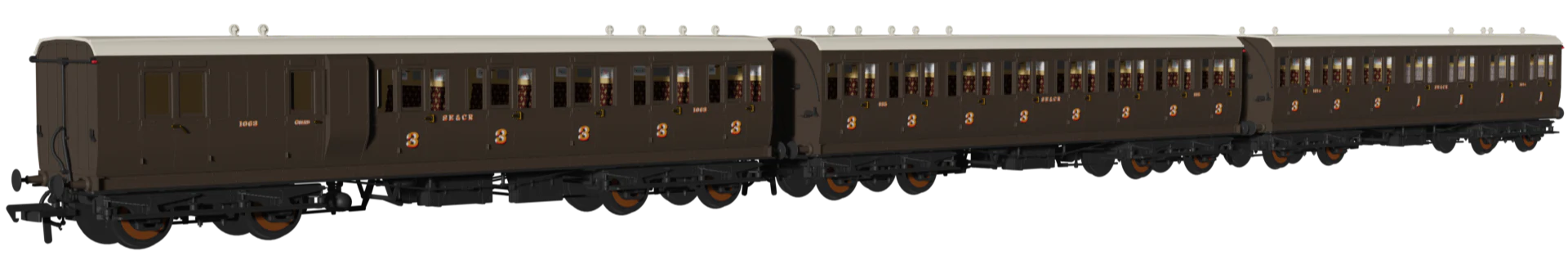 978908 Evolution' 48' SECR Wellington Brown Non-Corridor Carriage No.1063, 885 & 1014 Triple Pack - Image 2
