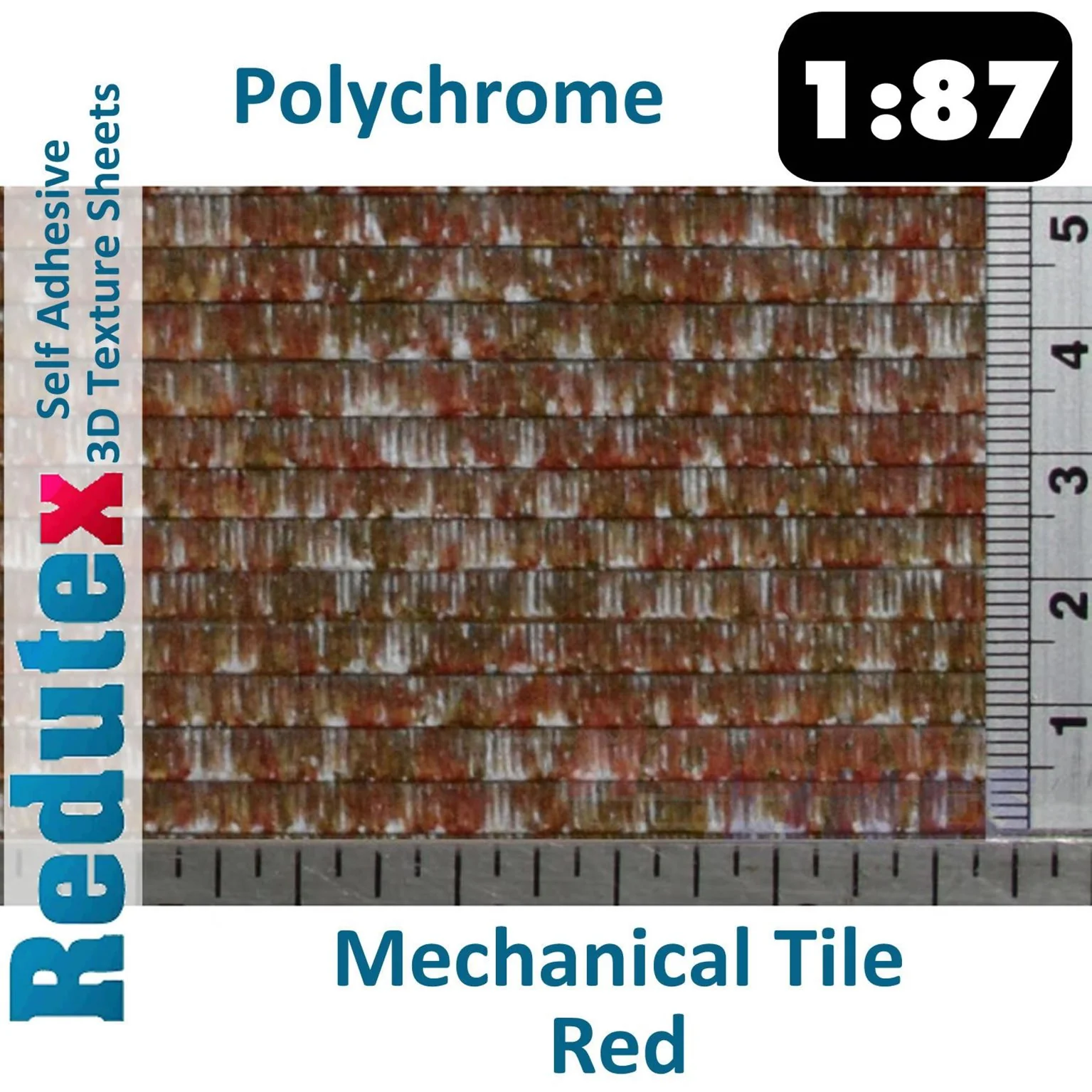 087TM123 Mechanical Tile Polychrome Red HO/OO Self Adhesive 3D Textured Sheet