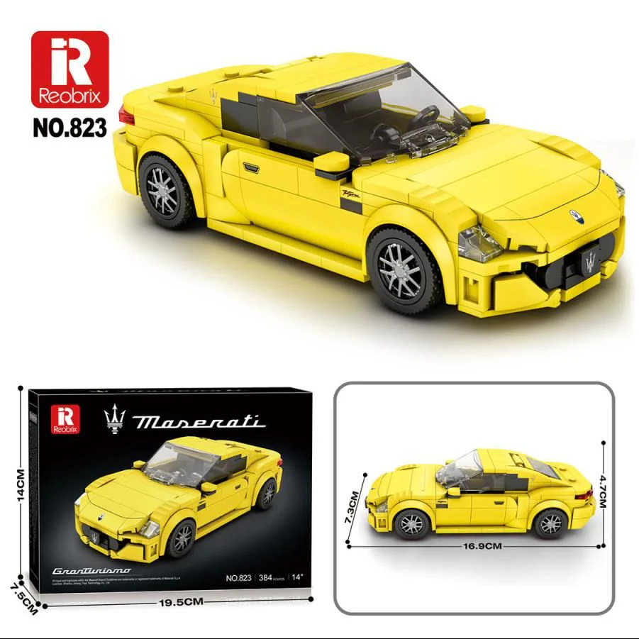 823 Maserati Yellow Sports Car 384pc Construction Set - Image 6