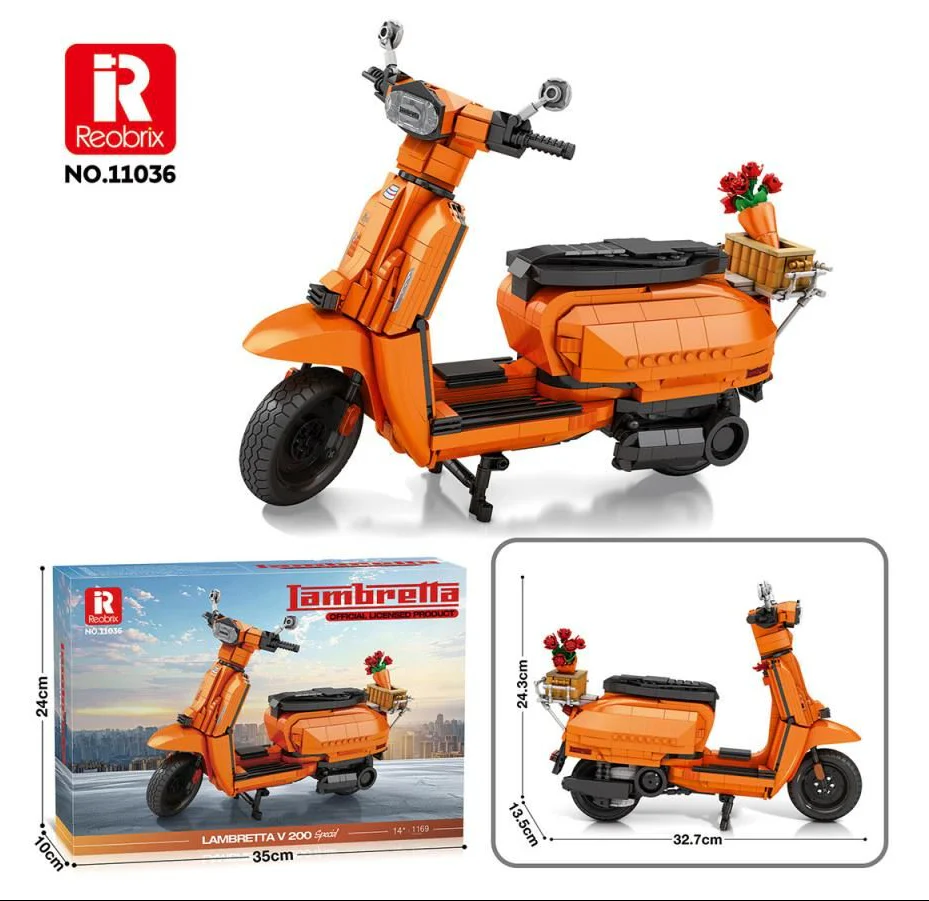 11036 Lambretta Scooter Orange 1169pc Construction Set - Image 6
