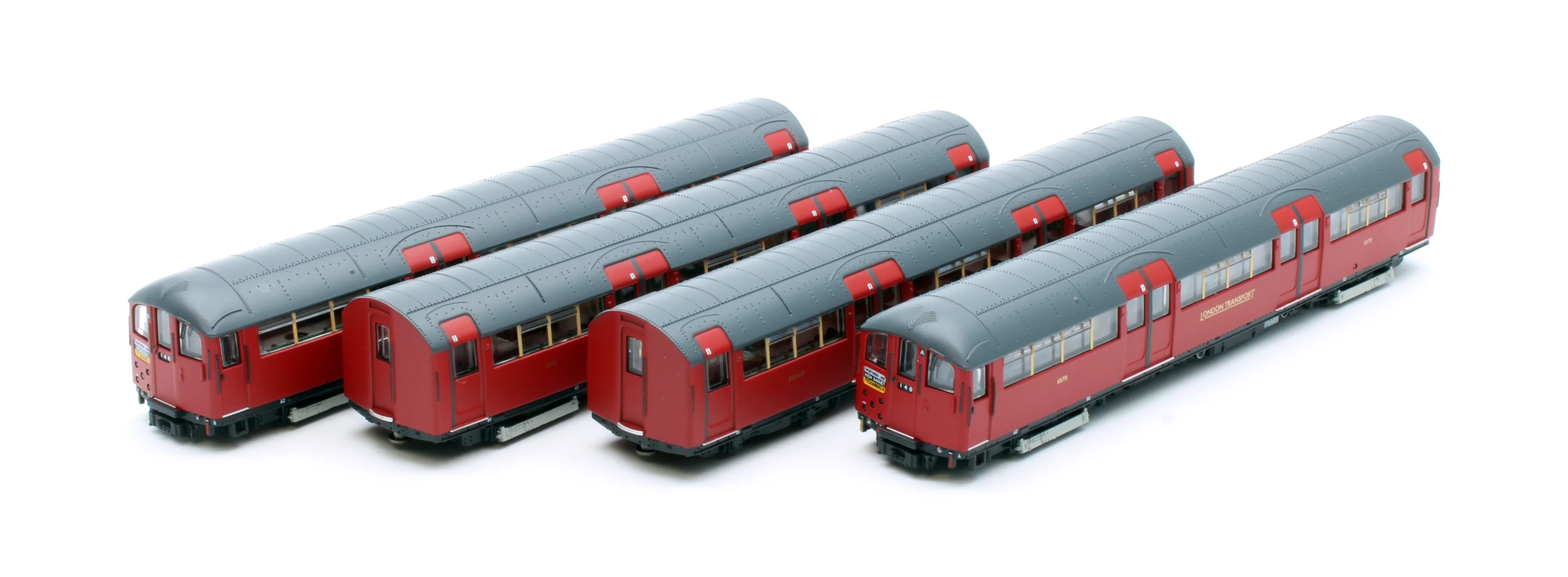 RT-N-LU1938-MAR401A 1938 Tube Stock - London Transport (Gold Branding) Maroon “Rail Red” (Cream Window Bars) Set A (Northern Line) 4-Car EMU