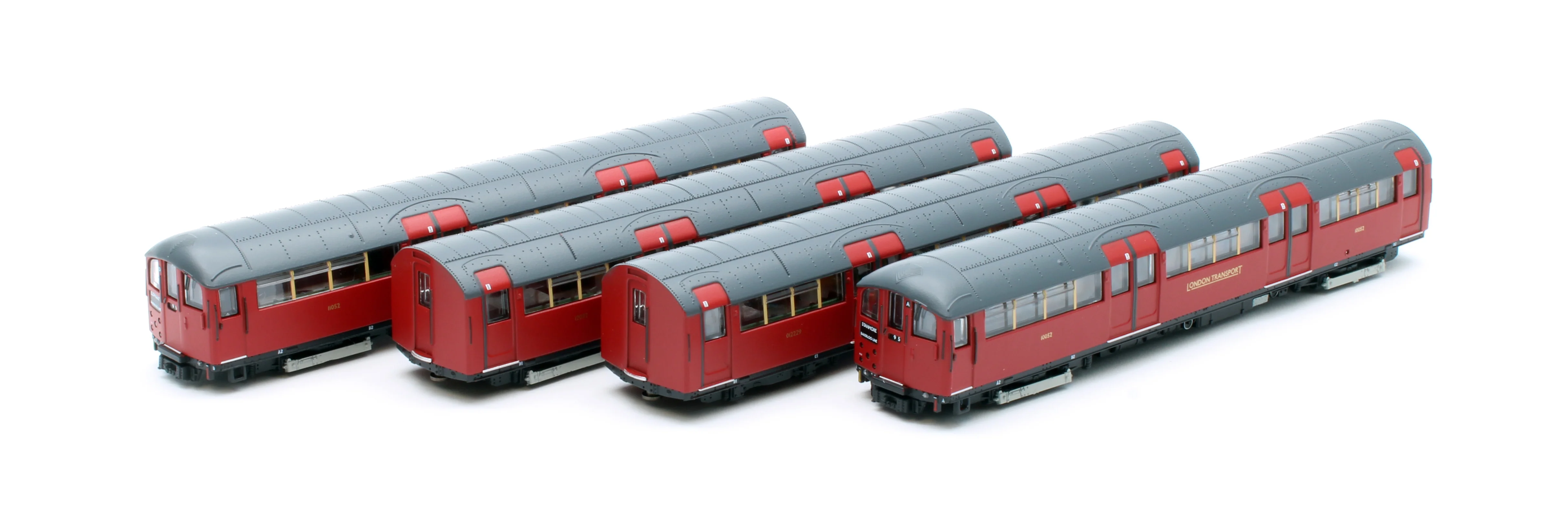 RT-N-LU1938-MAR401B 1938 Tube Stock - London Transport (Gold Branding) Maroon “Rail Red” (Cream Window Bars) Set B (Bakerloo Line) 4-Car EMU
