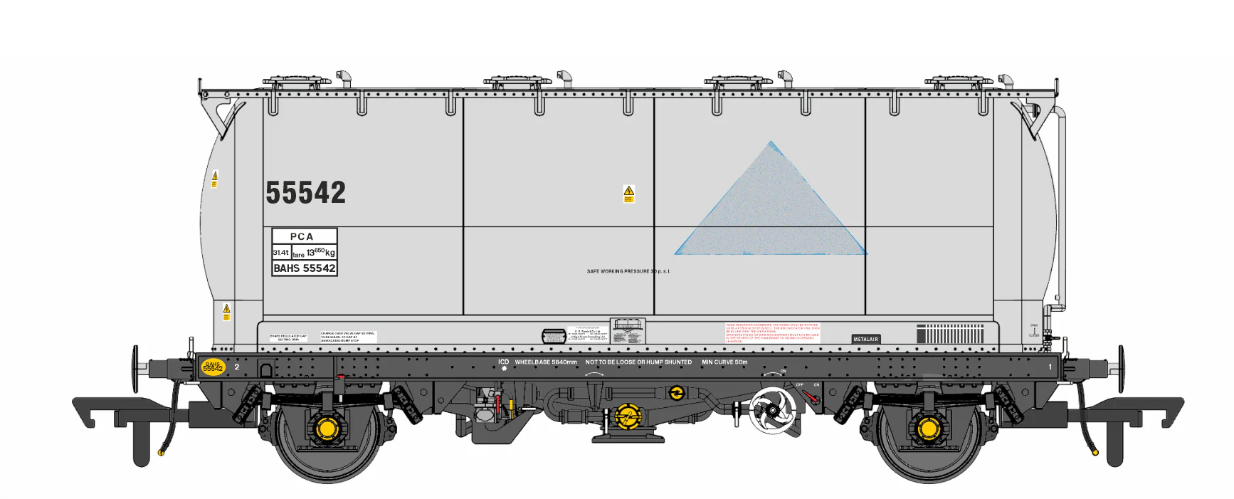 RT-PCA20-202E Pack of 4 Debranded Alcan liveried PCA tanks (with ladders). Numbers: 55532, 55533, 55539, 55542 - Image 3