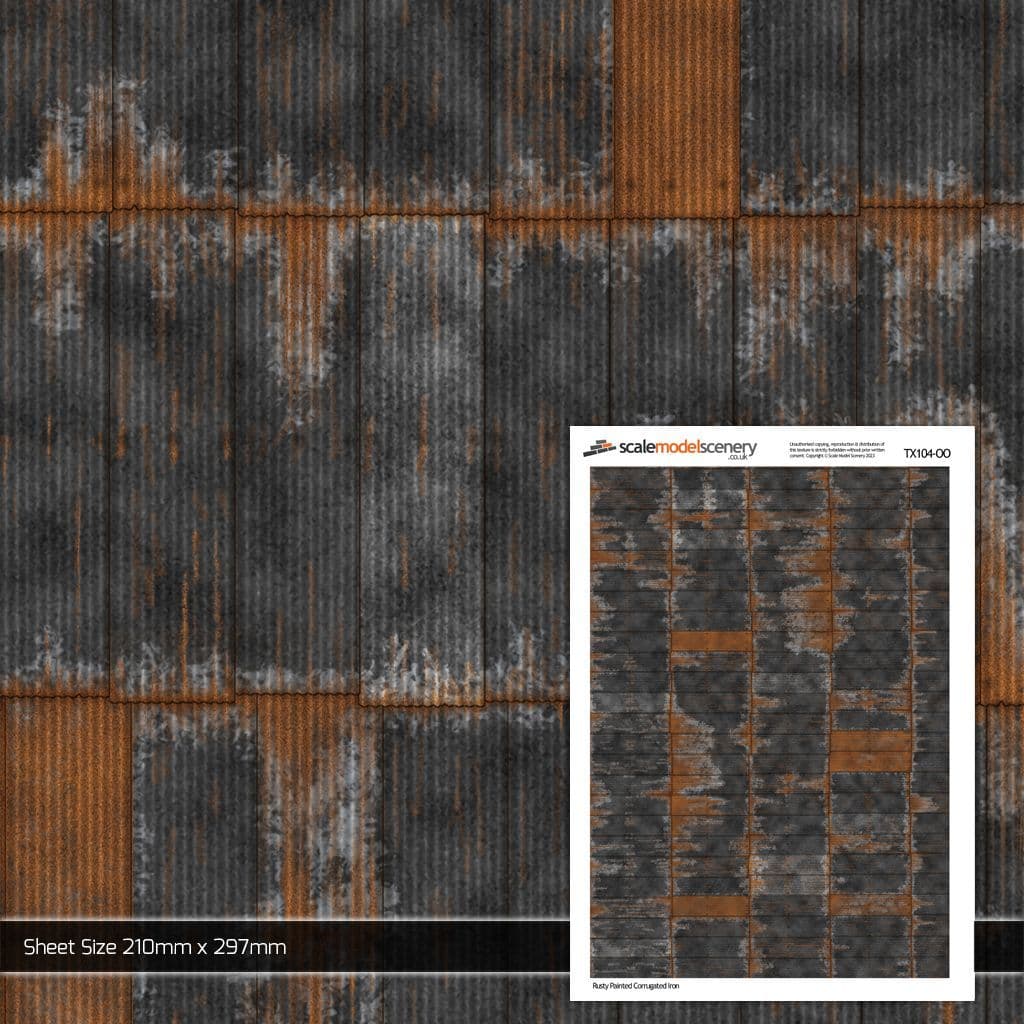 TX104 Rusty Black Painted & Weathered Corrugated Iron Texture Paper