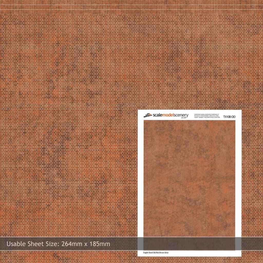 TX108 OO/HO Old Red Brown Brick Texture Paper (x5)