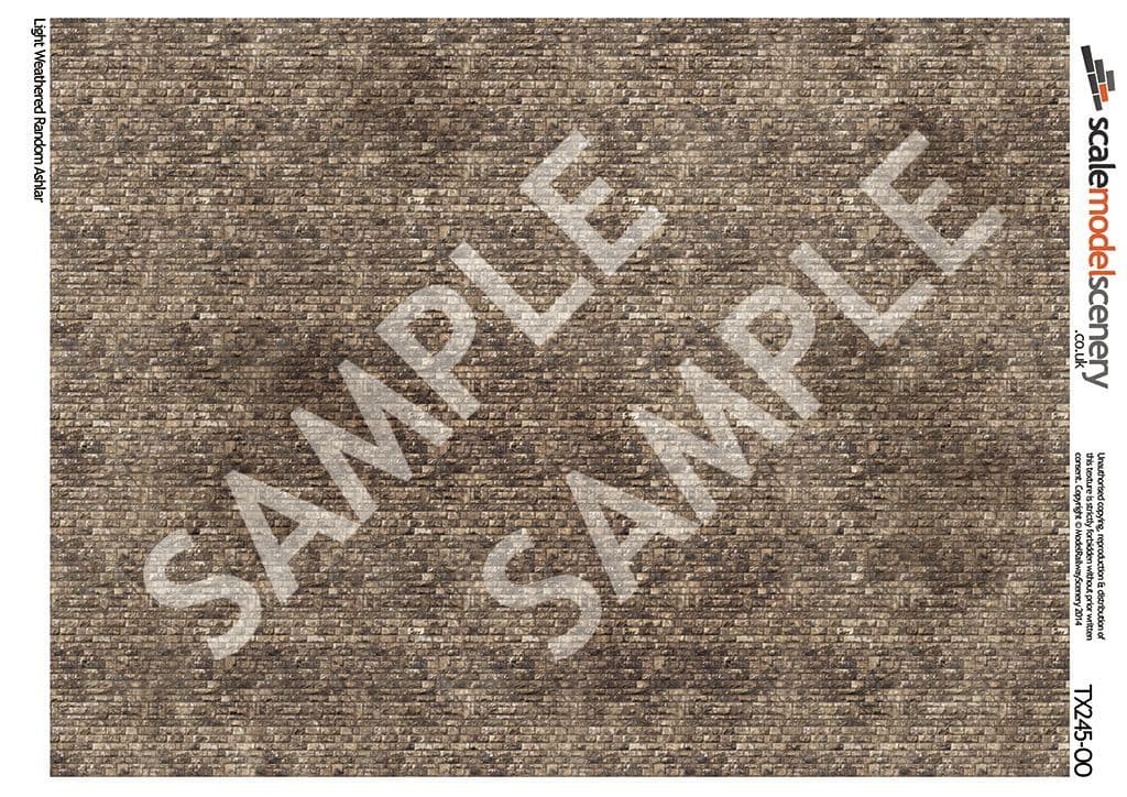 TX245 OO/HO Light Weathered Random Ashlar Brick Texture Paper (x5) - Image 2