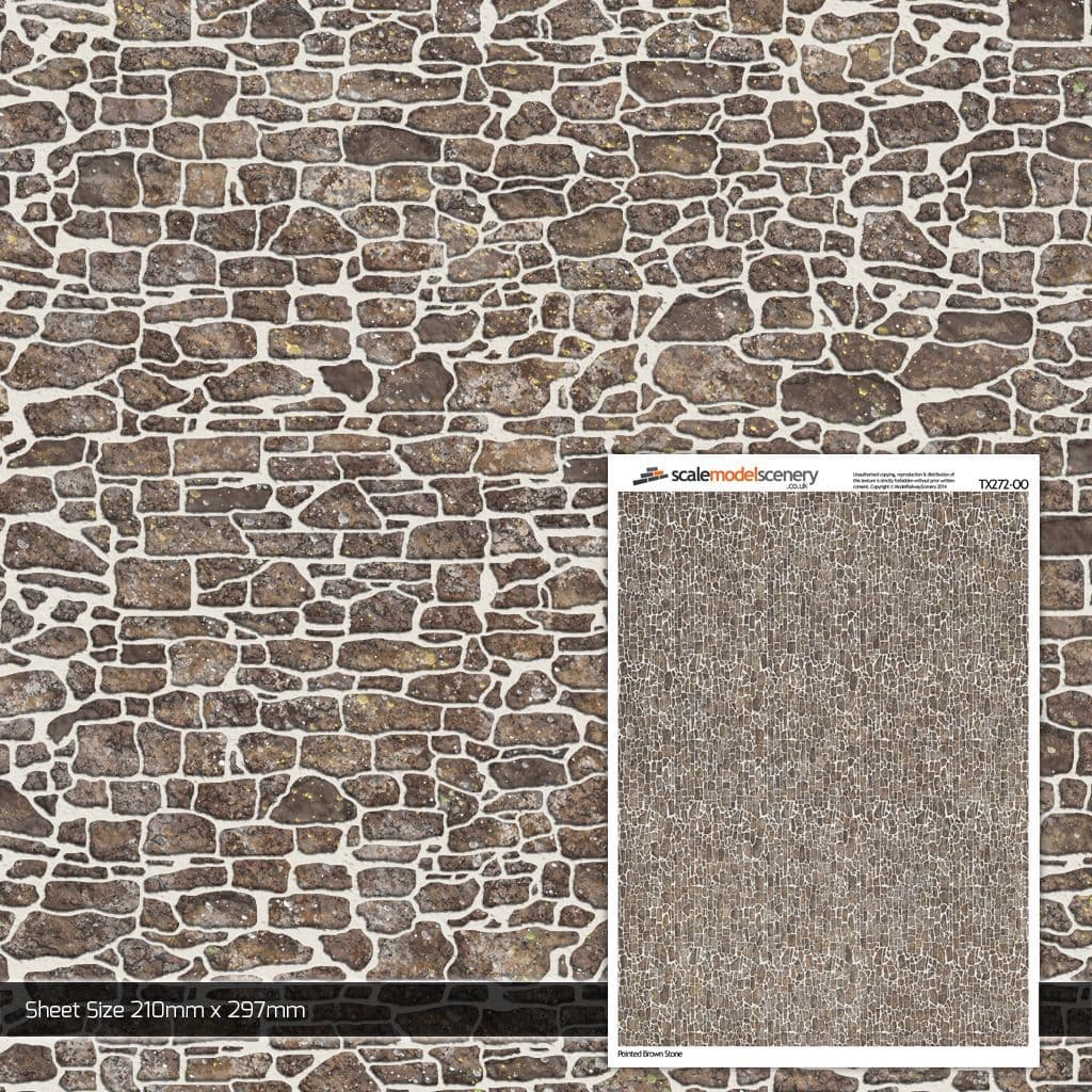 TX272 OO/HO Pointed Brown Stone Texture Paper (x5)