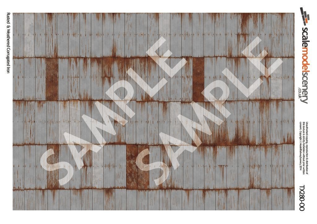 TX280 OO/HO Rusty & Weathered Corrugated Iron Texture Paper (x5) - Image 2