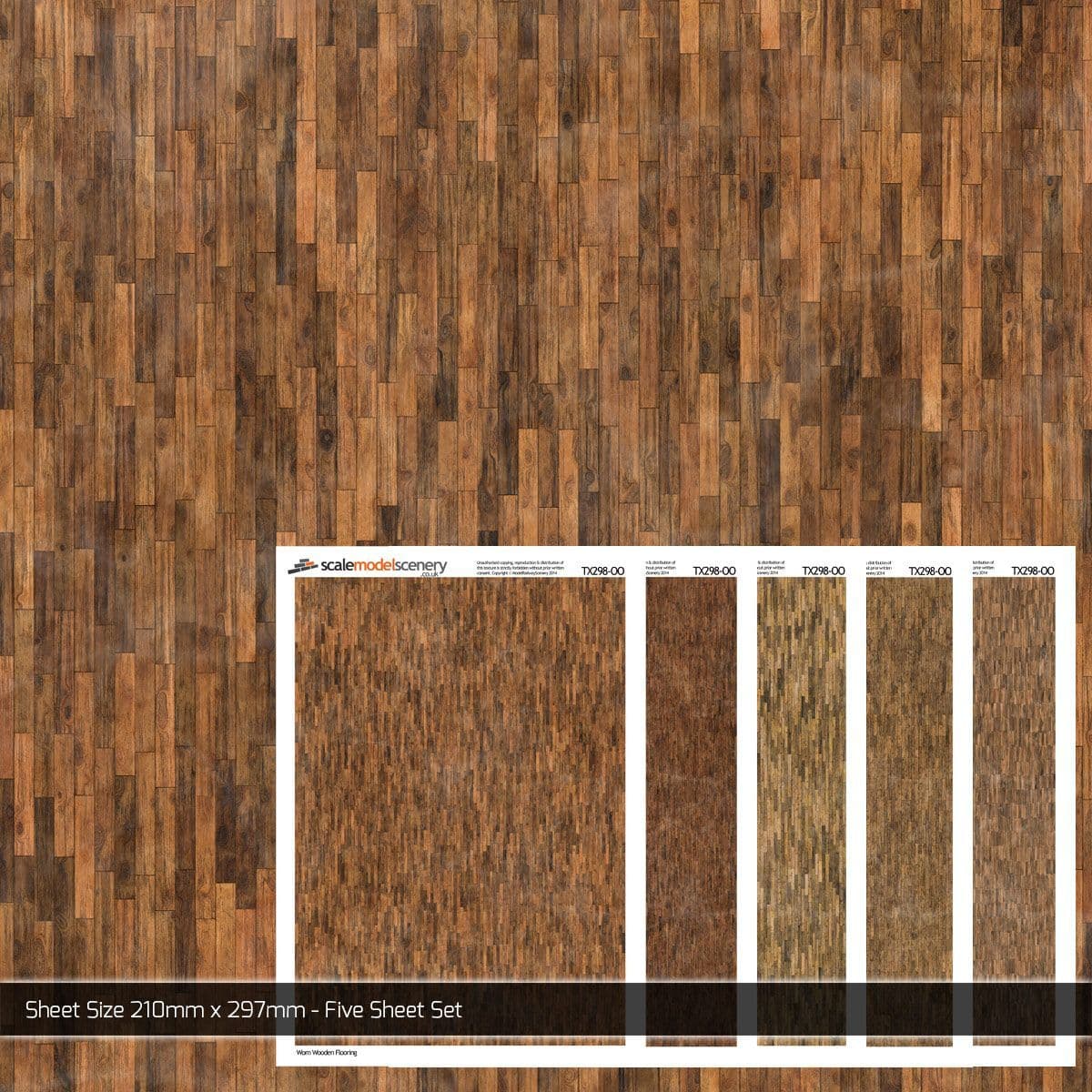 TX298 OO/HO Worn Wooden Flooring Texture Paper (x5)