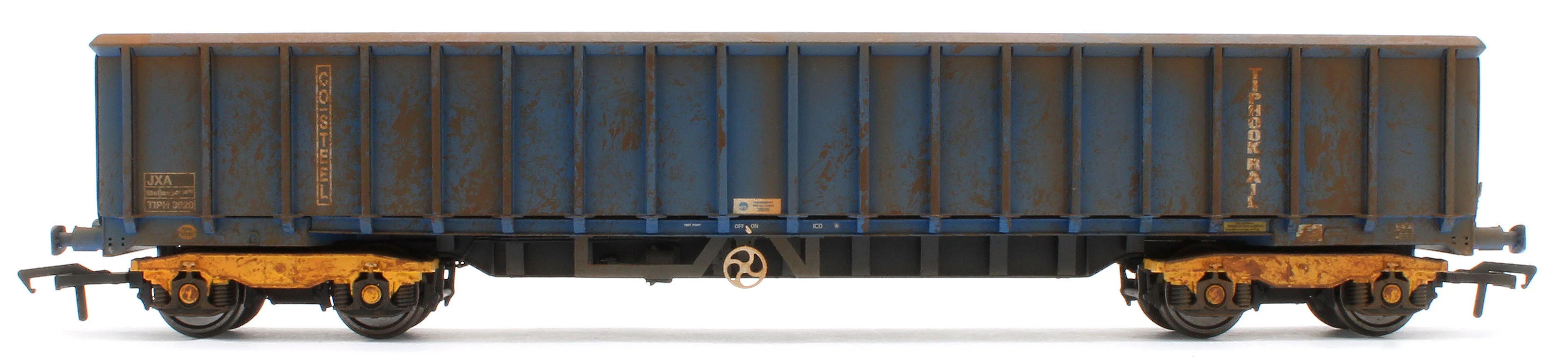 JXA01 TP(B)W Bespoke Weathered Set of 3 JXA Bogie Scrap Wagons TIPH Blue Post 1998 Black & White Data Panels & OHLW Sticker No.3018/3020/3050 - Image 3