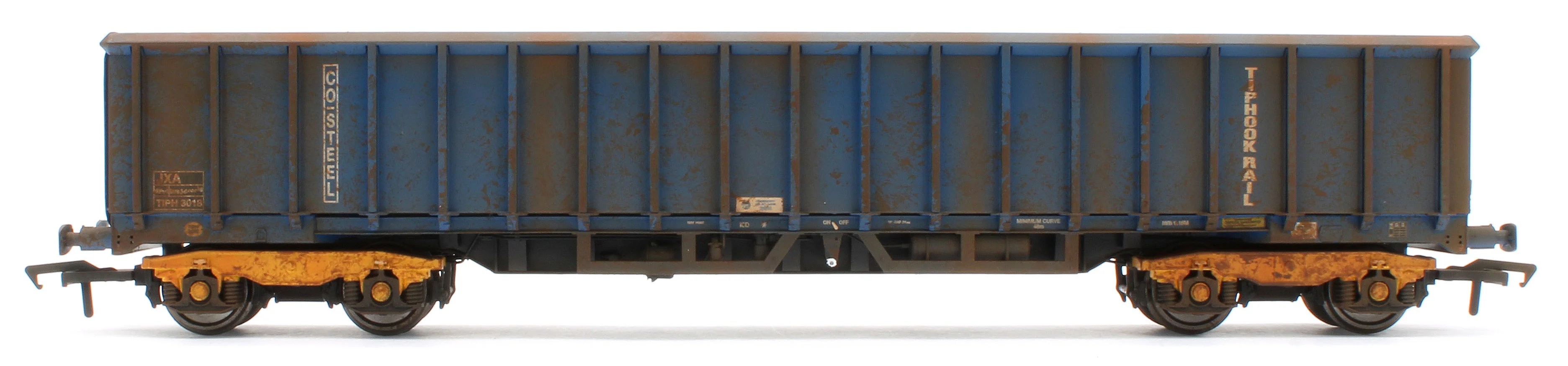 JXA01 TP(B)W Bespoke Weathered Set of 3 JXA Bogie Scrap Wagons TIPH Blue Post 1998 Black & White Data Panels & OHLW Sticker No.3018/3020/3050 - Image 6