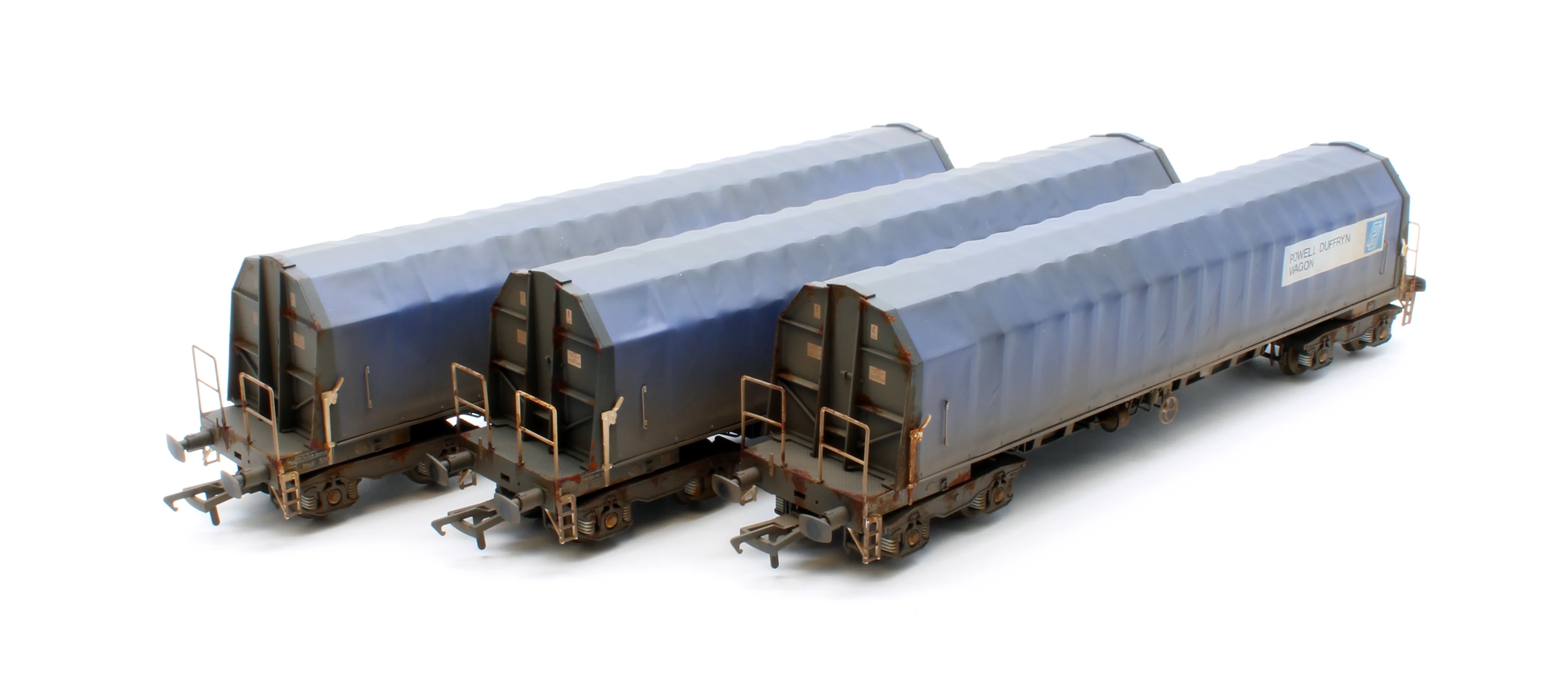 PXA01 TP(A)W Bespoke Weathered Set of 3 PXA Steel Coil Carrier PD Blue As Built 1988 No.3024/3037/3048