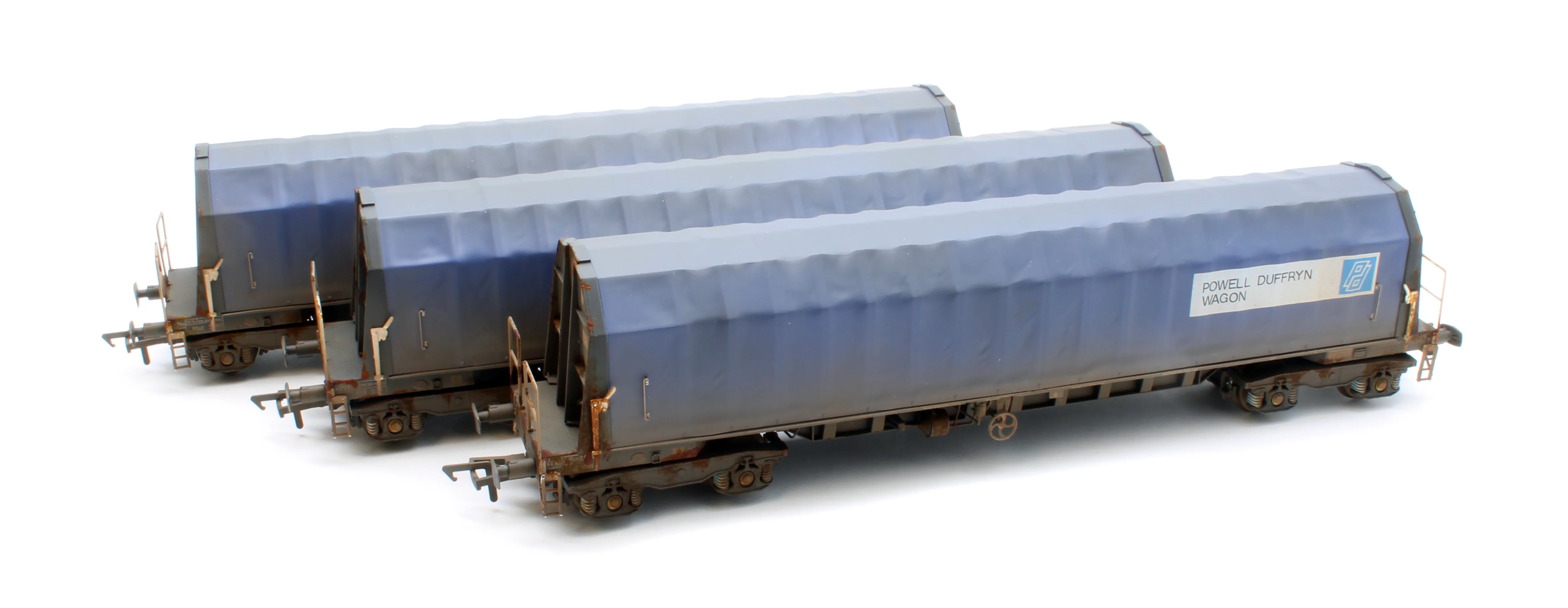 PXA01 TP(A)W Bespoke Weathered Set of 3 PXA Steel Coil Carrier PD Blue As Built 1988 No.3024/3037/3048 - Image 2