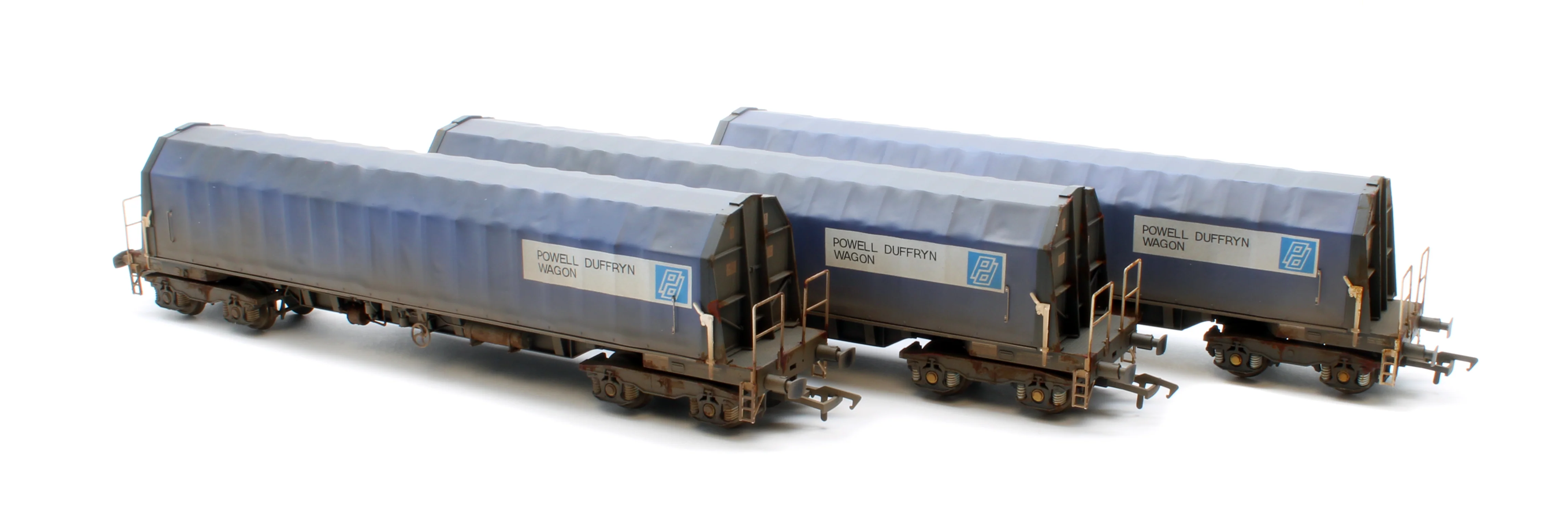 PXA01 TP(A)W Bespoke Weathered Set of 3 PXA Steel Coil Carrier PD Blue As Built 1988 No.3024/3037/3048 - Image 3