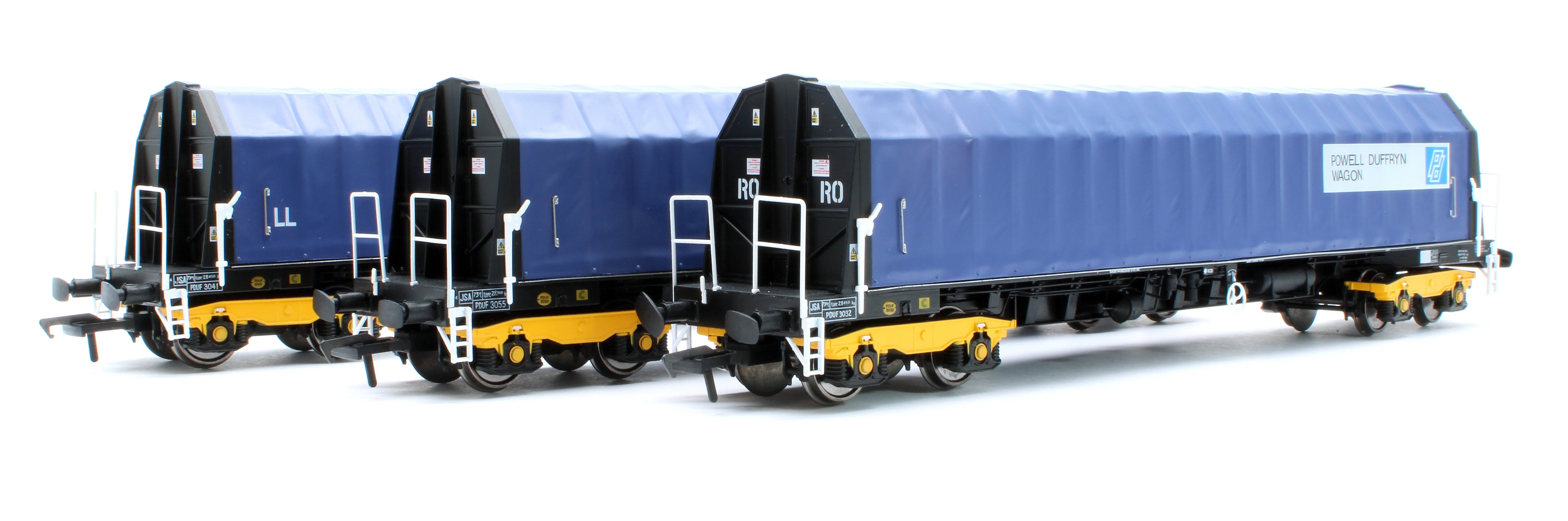 PXA01 TP(D) Set of 3 PXA Steel Coil Carrier PD Blue Tops Code JSA, Yellow Bogies & OHLW Sticker No.3032/3055/3041 - Image 2
