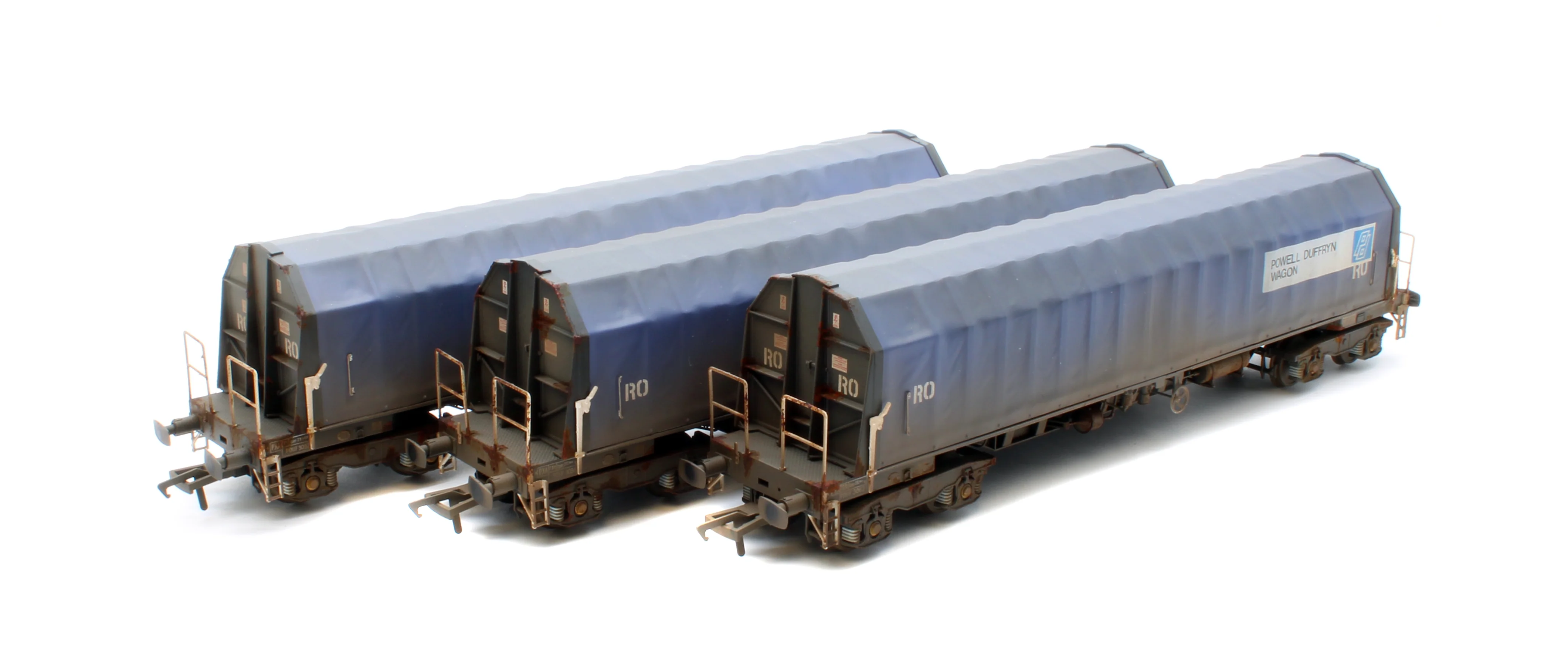 PXA01 TP(B)W Bespoke Weathered Set of 3 PXA Steel Coil Carrier PD Blue with RO Lettering No.3032/3036/3062